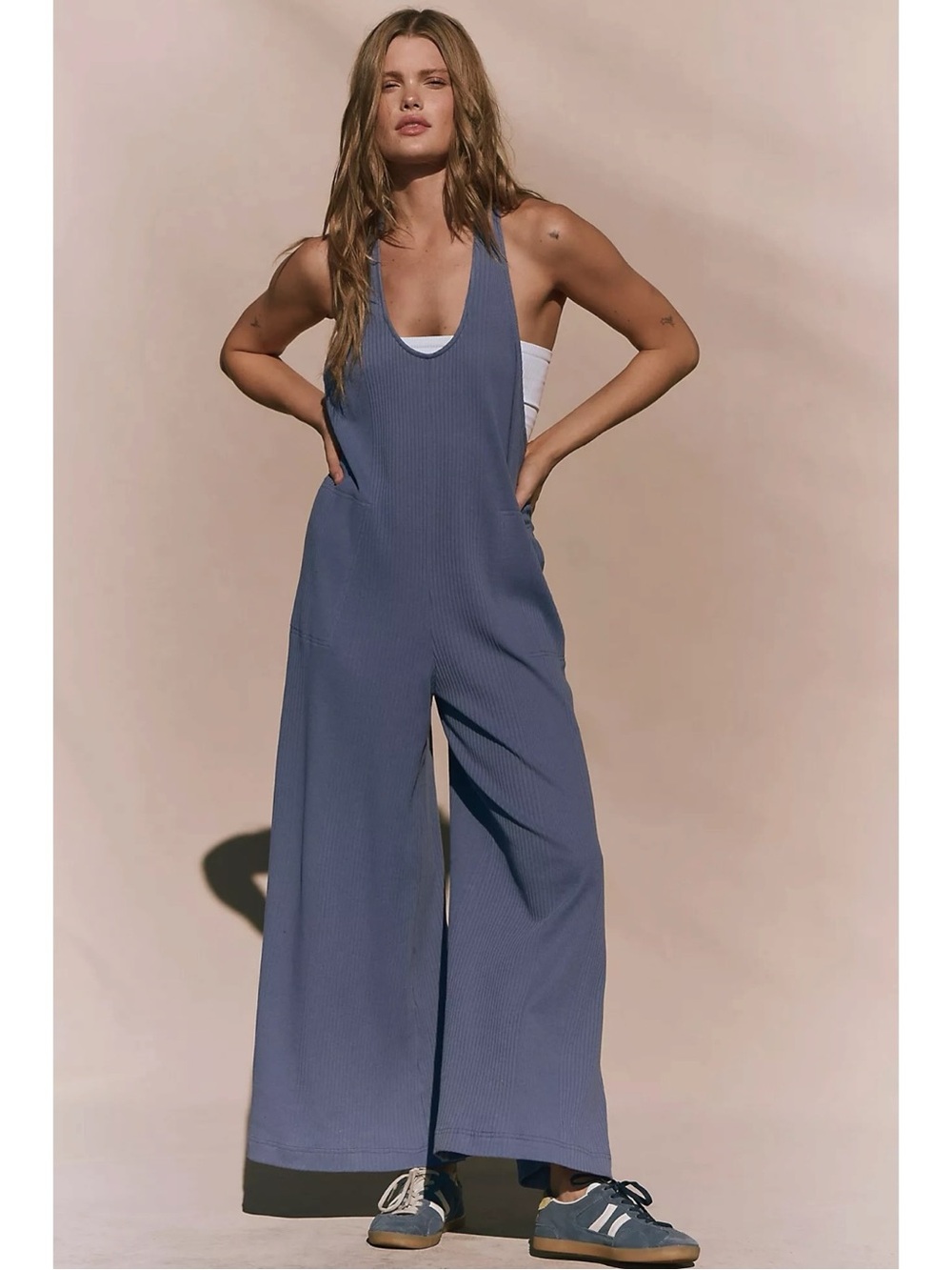 Free People Bohemian Zena One Piece Wide Leg Jumpsuit Periwinkle Blue Medium NWT - Picture 5 of 11